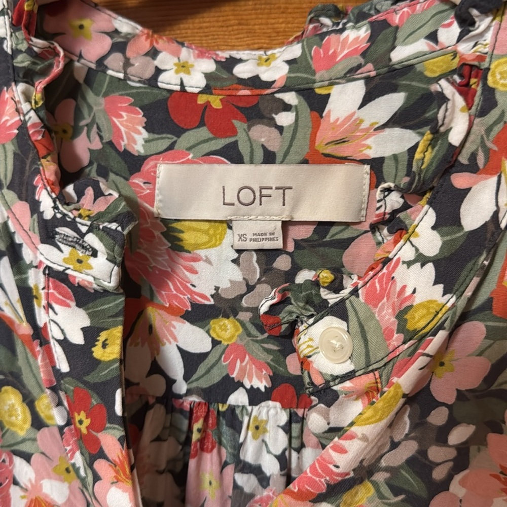 LOFT Floral Ruffle Drawstring Dress - Picture 3 of 8